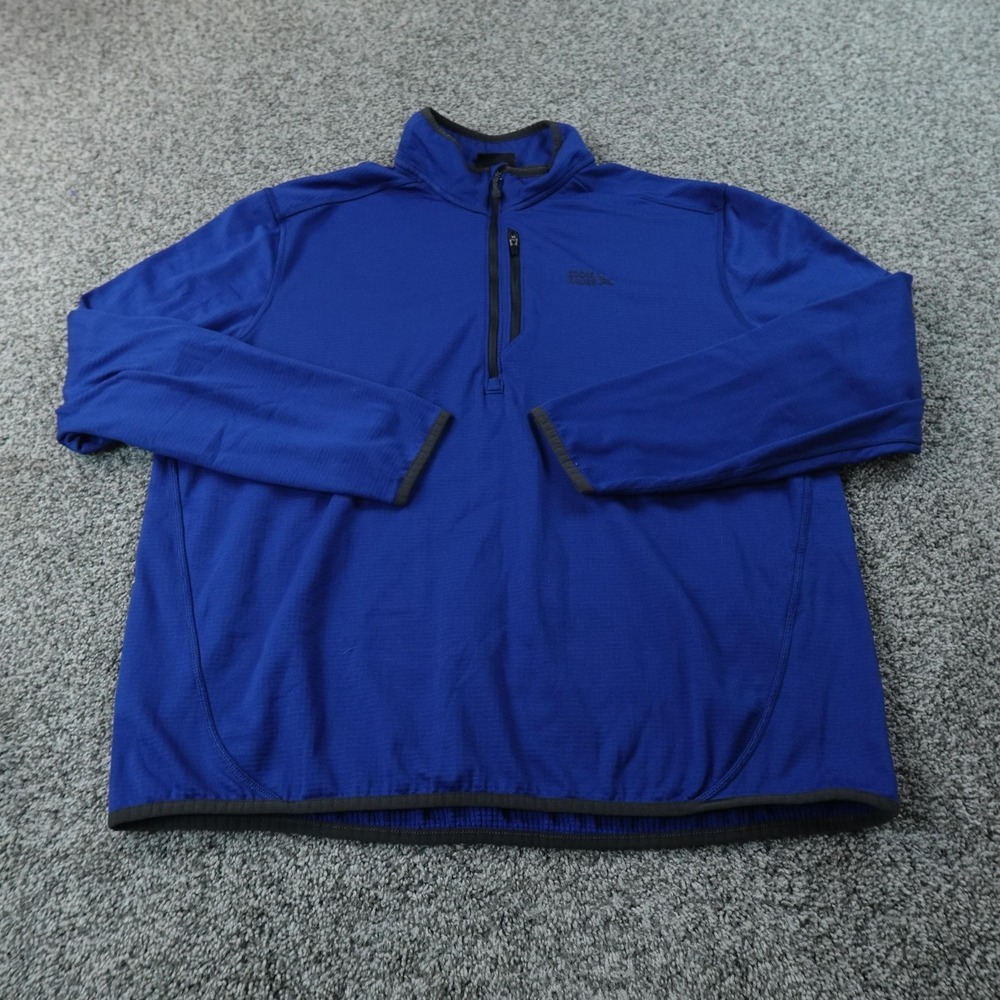 Eddie Bauer Pullover Mens XL Blue 1/4 Zip Outdoor Hiking Waffle Knit Grid Fleece